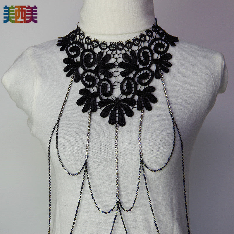 Meimei Body Chain Jewelry Black Lace Multi Layer