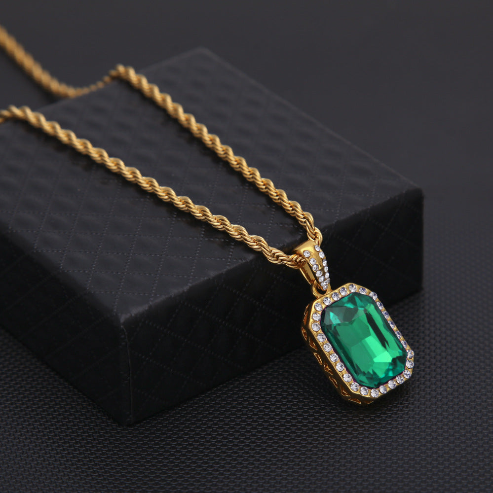 Hip Hop Mini Diamond Encrusted Gem Pendant Necklace