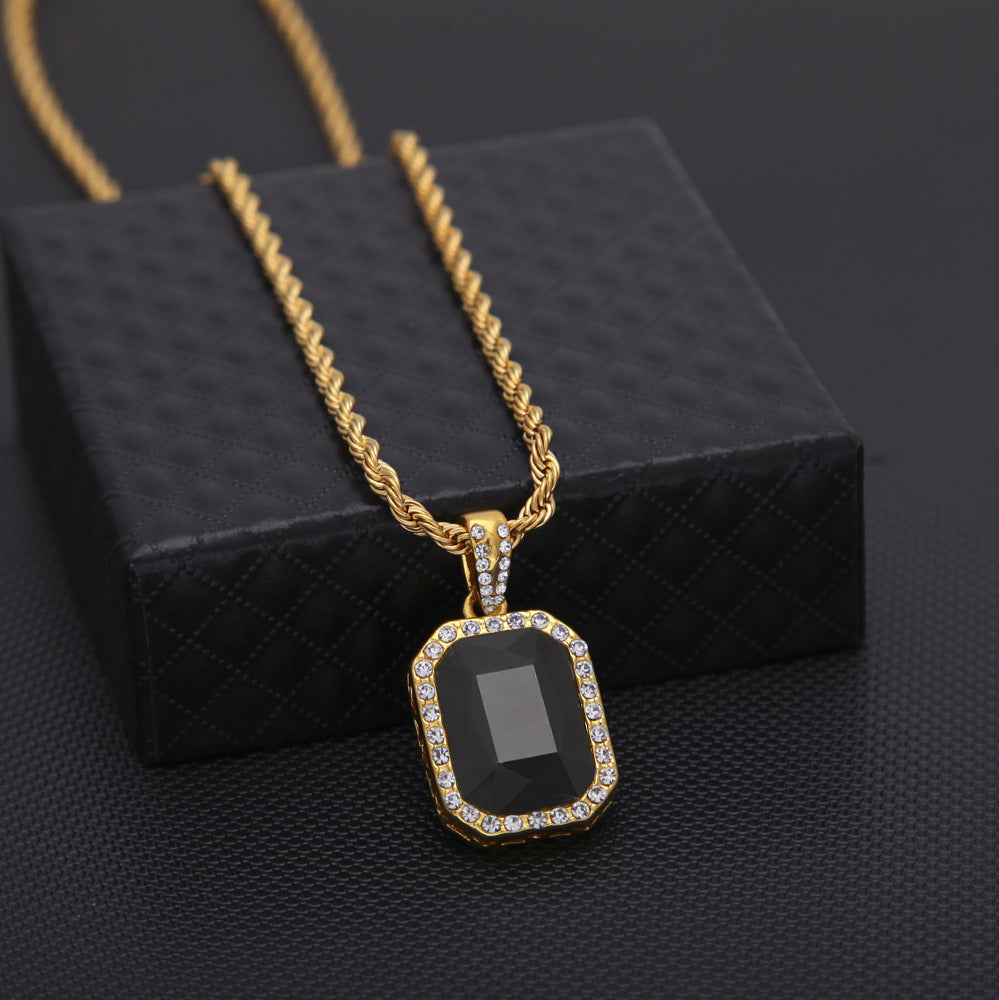 Hip Hop Mini Diamond Encrusted Gem Pendant Necklace