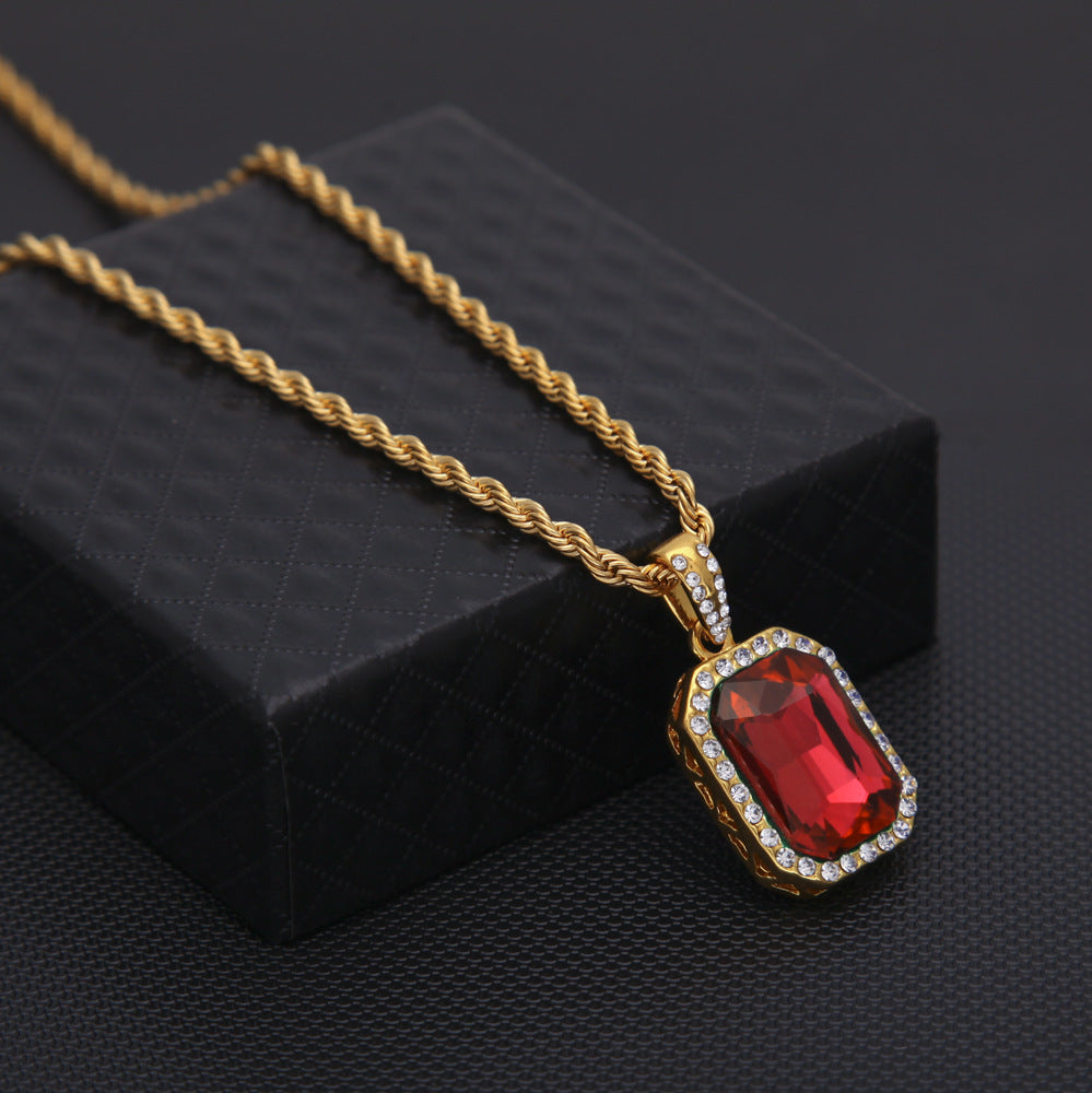 Hip Hop Mini Diamond Encrusted Gem Pendant Necklace