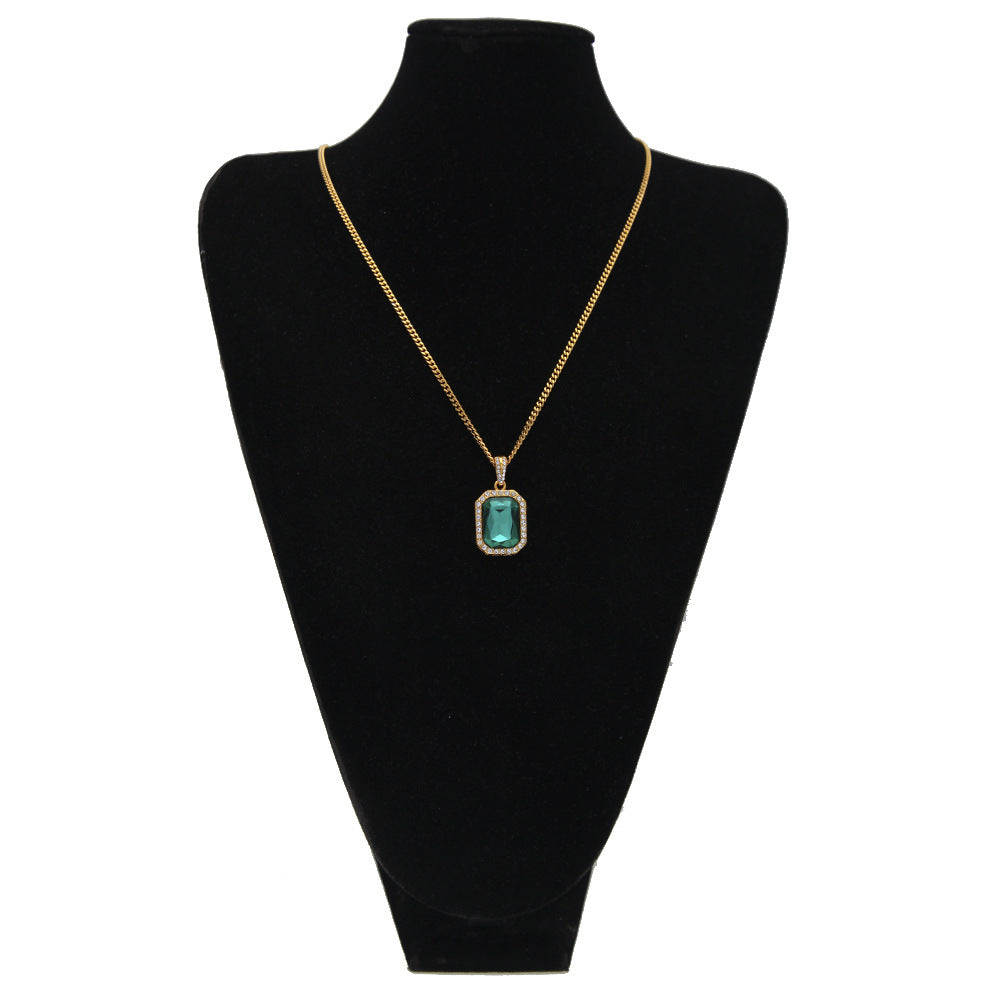 Hip Hop Mini Diamond Encrusted Gem Pendant Necklace