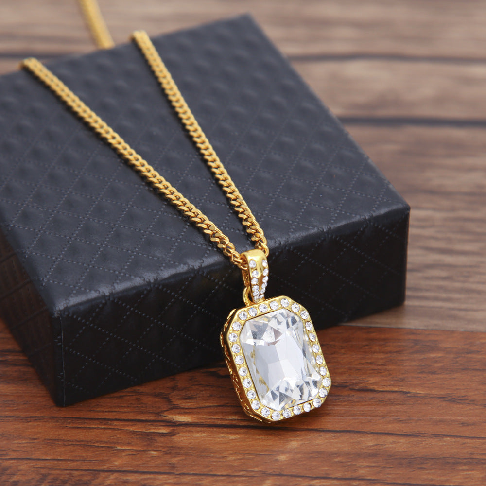 Hip Hop Mini Diamond Encrusted Gem Pendant Necklace