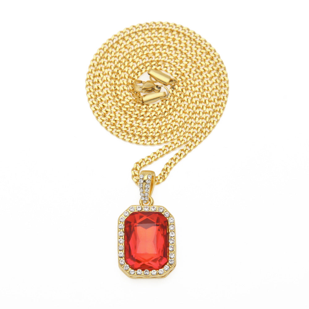 Hip Hop Mini Diamond Encrusted Gem Pendant Necklace