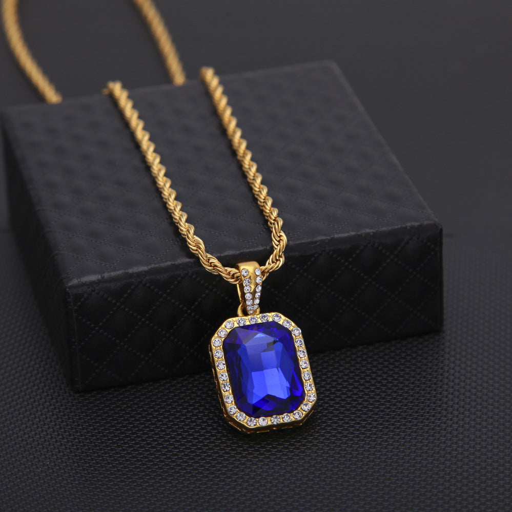 Hip Hop Mini Diamond Encrusted Gem Pendant Necklace