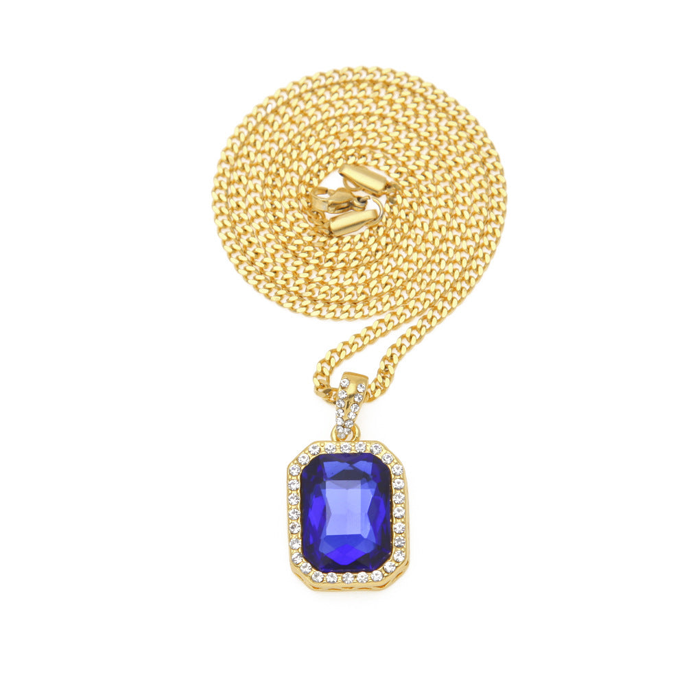 Hip Hop Mini Diamond Encrusted Gem Pendant Necklace