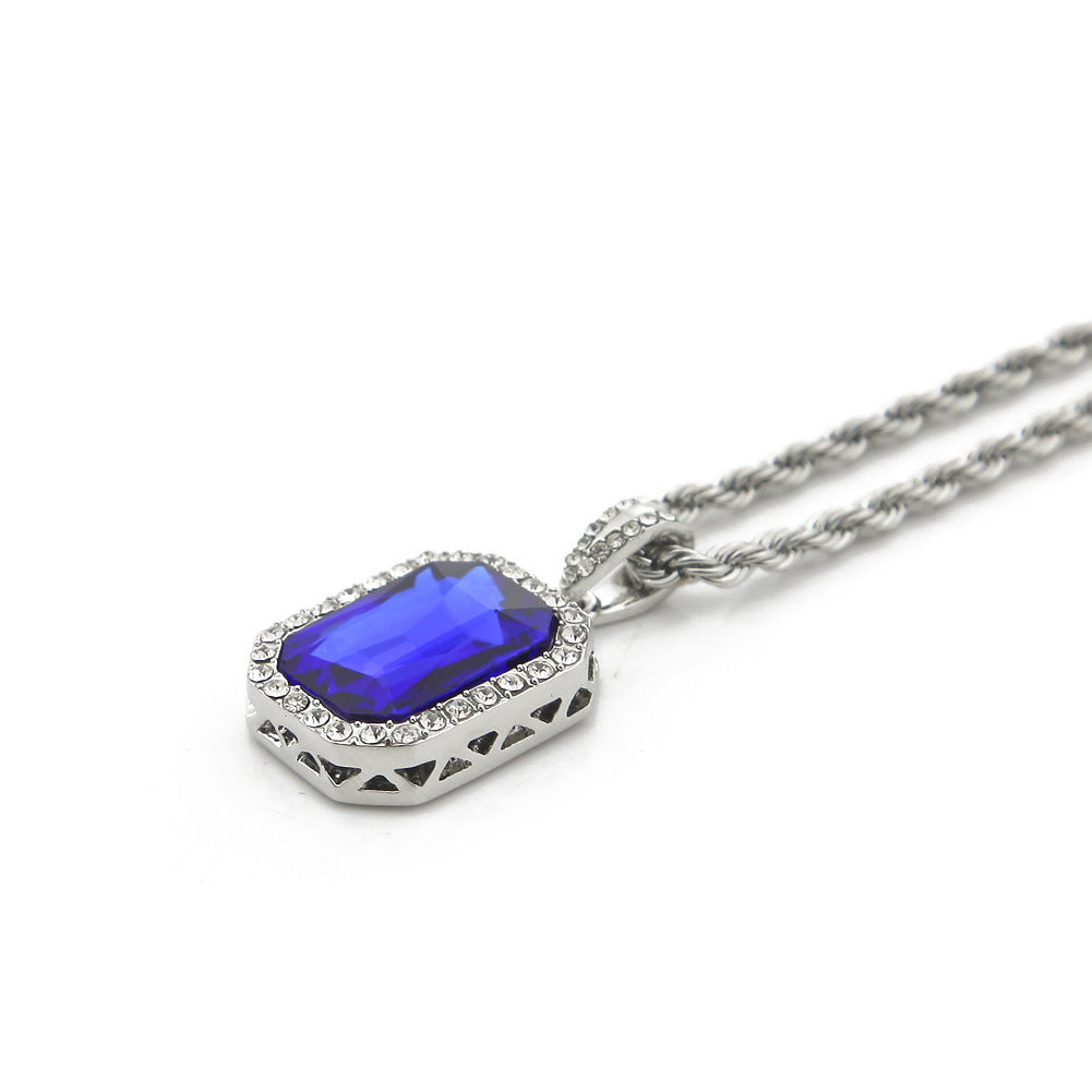 Hip Hop Mini Diamond Encrusted Gem Pendant Necklace