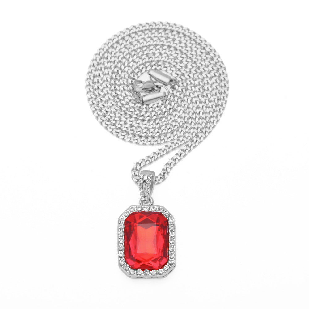 Hip Hop Mini Diamond Encrusted Gem Pendant Necklace