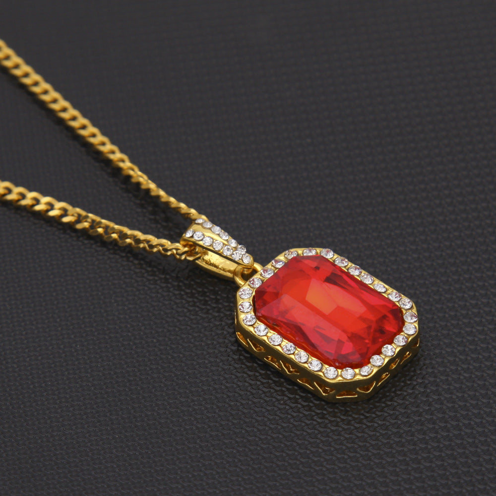 Hip Hop Mini Diamond Encrusted Gem Pendant Necklace