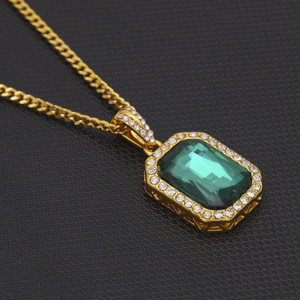 Hip Hop Mini Diamond Encrusted Gem Pendant Necklace