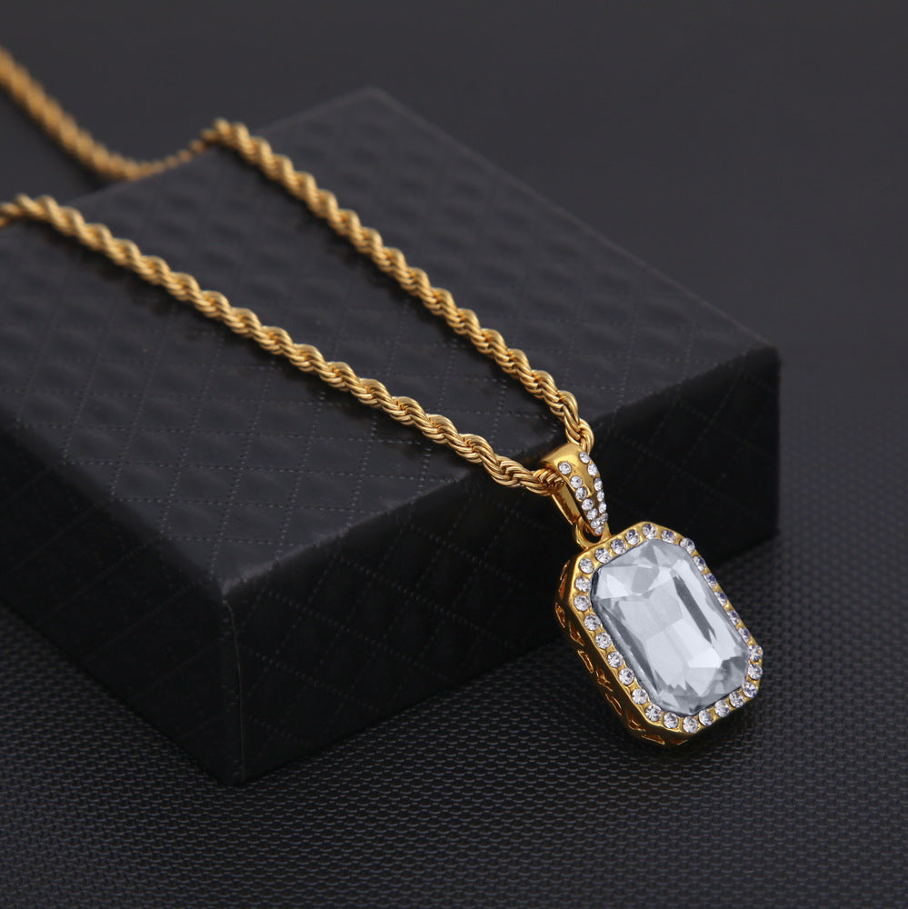 Hip Hop Mini Diamond Encrusted Gem Pendant Necklace