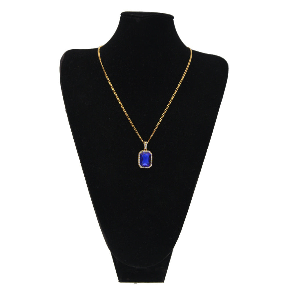 Hip Hop Mini Diamond Encrusted Gem Pendant Necklace