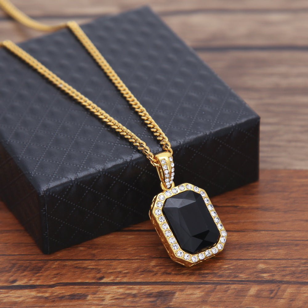 Hip Hop Mini Diamond Encrusted Gem Pendant Necklace