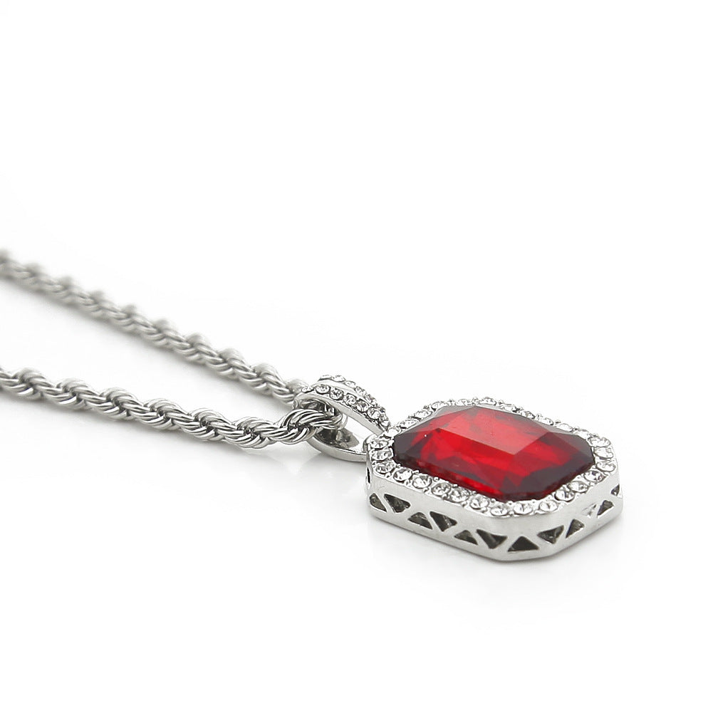 Hip Hop Mini Diamond Encrusted Gem Pendant Necklace