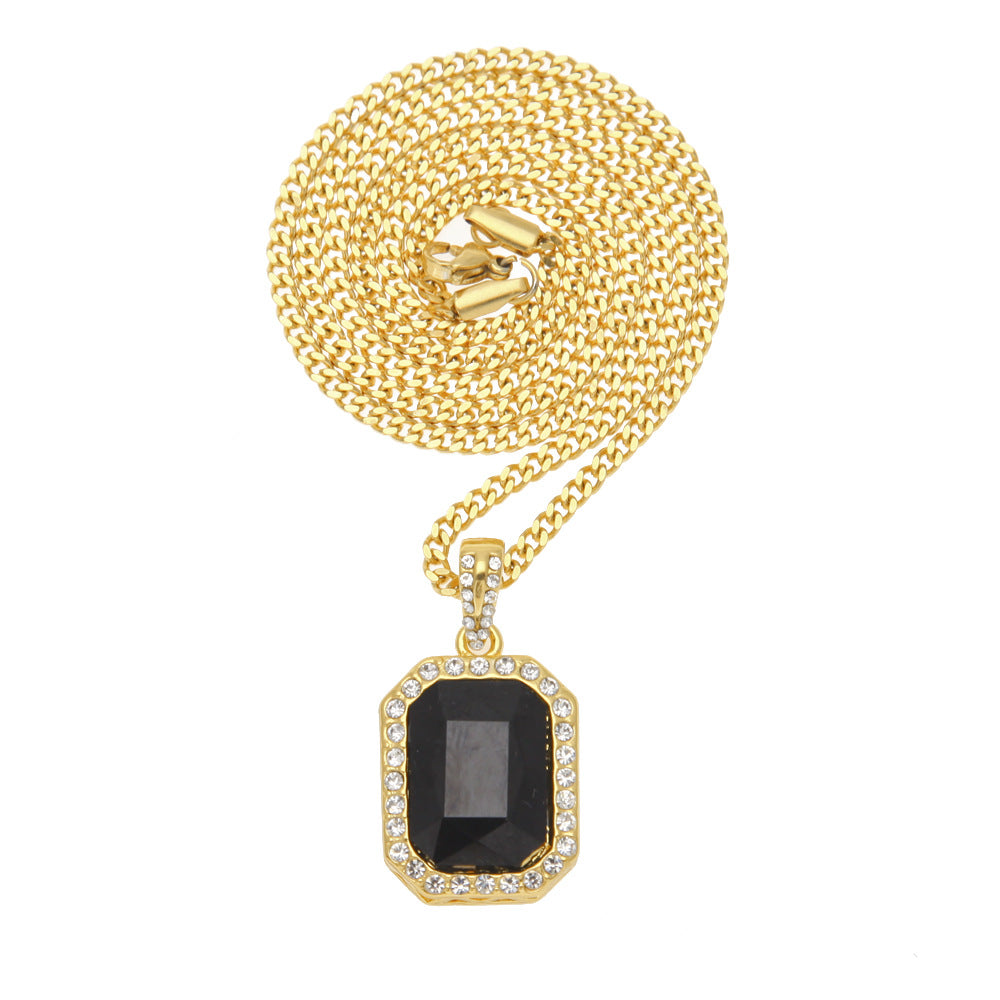 Hip Hop Mini Diamond Encrusted Gem Pendant Necklace