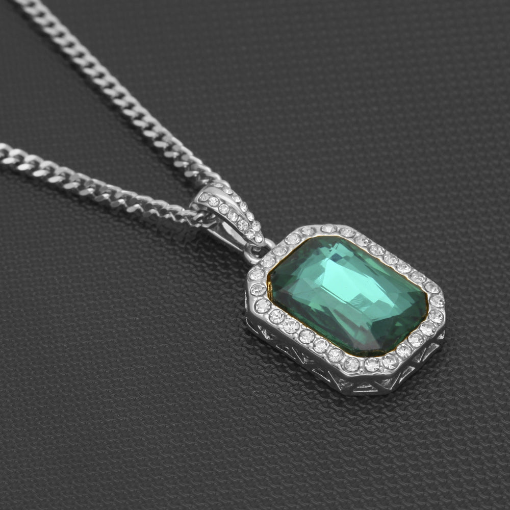 Hip Hop Mini Diamond Encrusted Gem Pendant Necklace