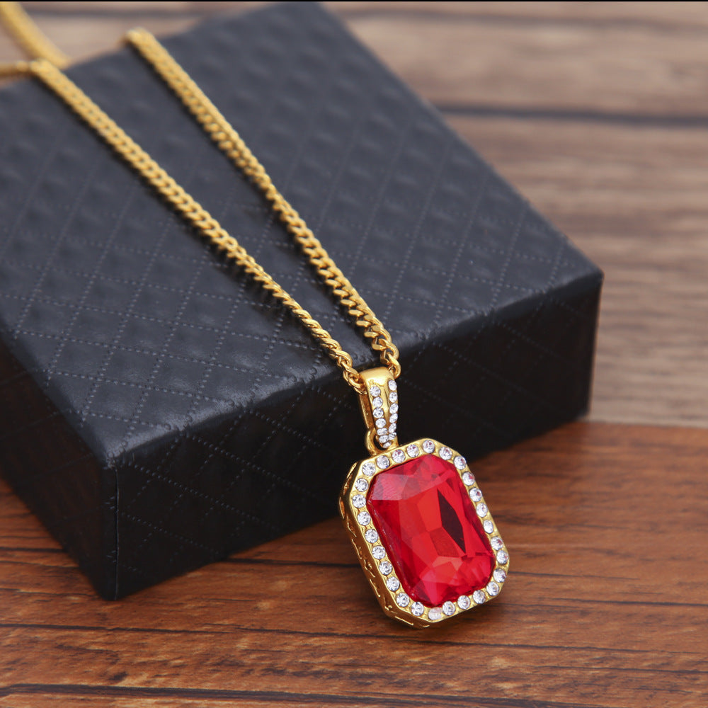 Hip Hop Mini Diamond Encrusted Gem Pendant Necklace