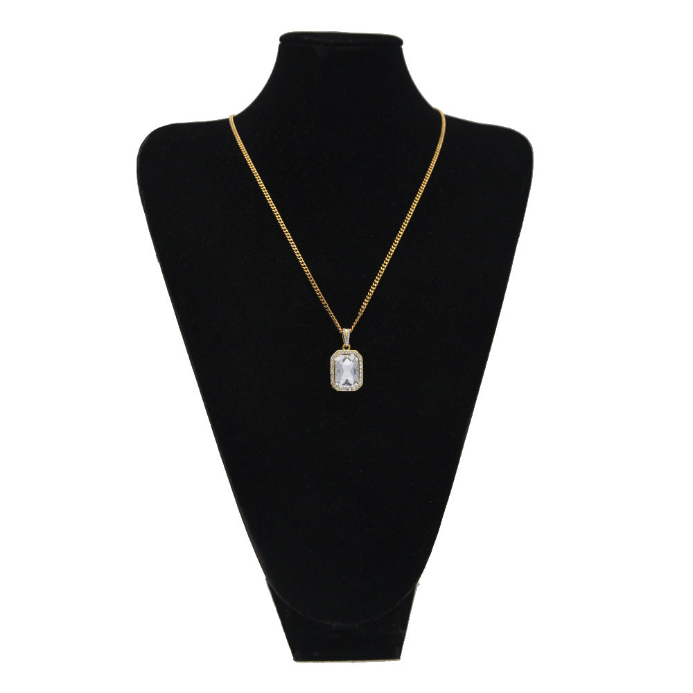 Hip Hop Mini Diamond Encrusted Gem Pendant Necklace