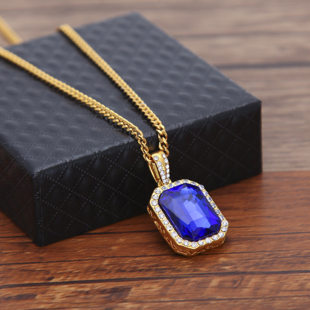 Hip Hop Mini Diamond Encrusted Gem Pendant Necklace