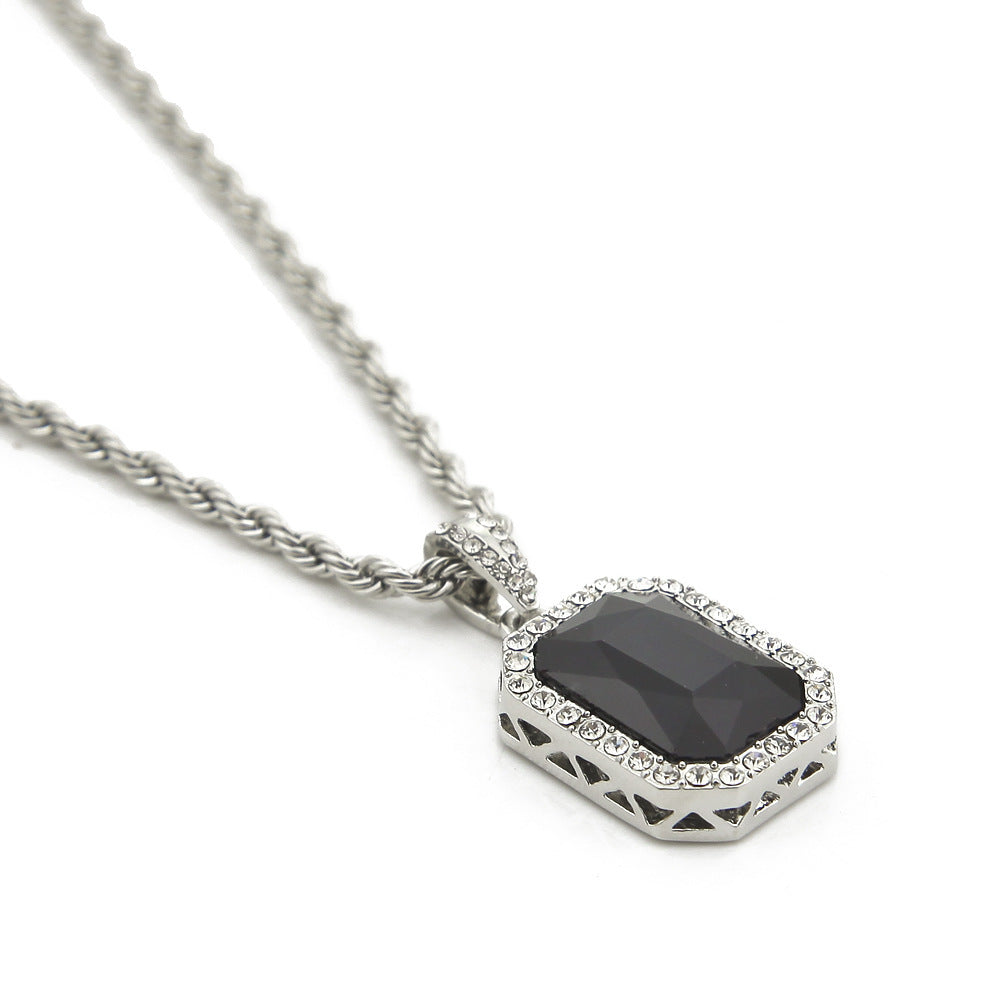 Hip Hop Mini Diamond Encrusted Gem Pendant Necklace