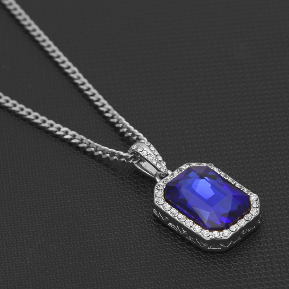 Hip Hop Mini Diamond Encrusted Gem Pendant Necklace