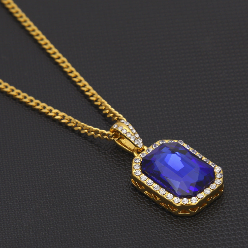 Hip Hop Mini Diamond Encrusted Gem Pendant Necklace