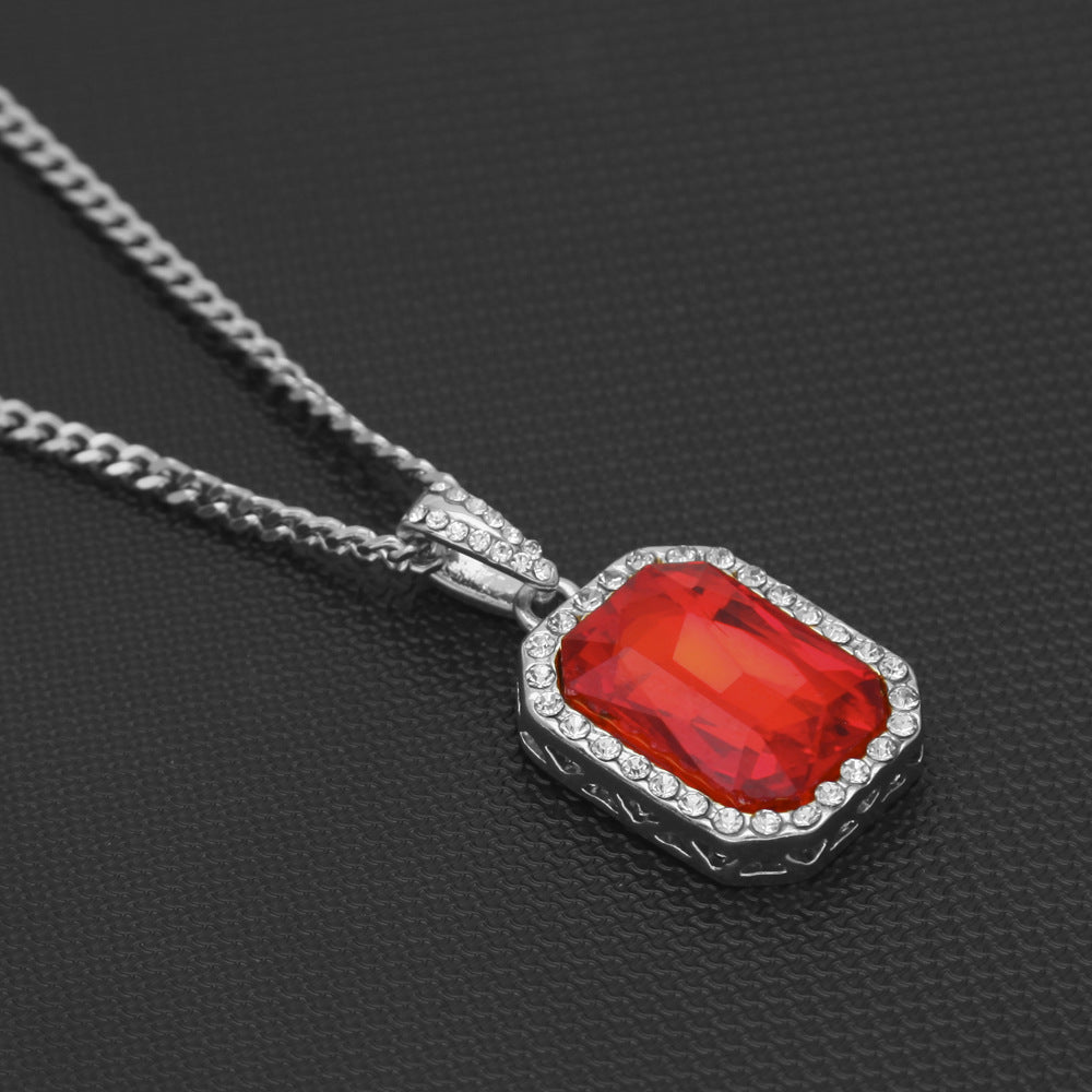 Hip Hop Mini Diamond Encrusted Gem Pendant Necklace