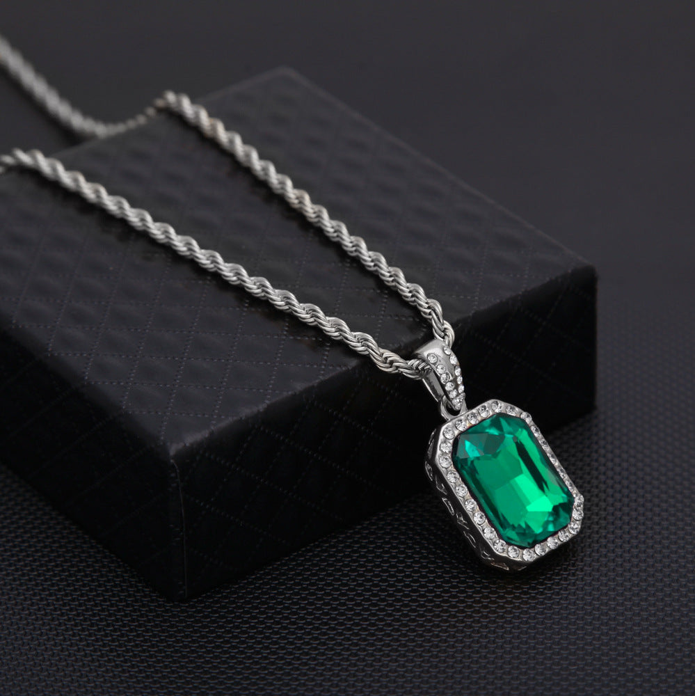 Hip Hop Mini Diamond Encrusted Gem Pendant Necklace
