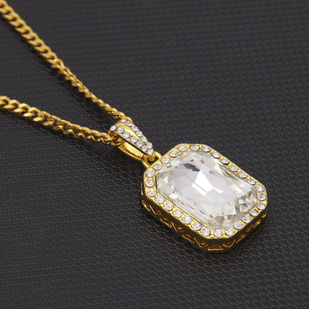 Hip Hop Mini Diamond Encrusted Gem Pendant Necklace