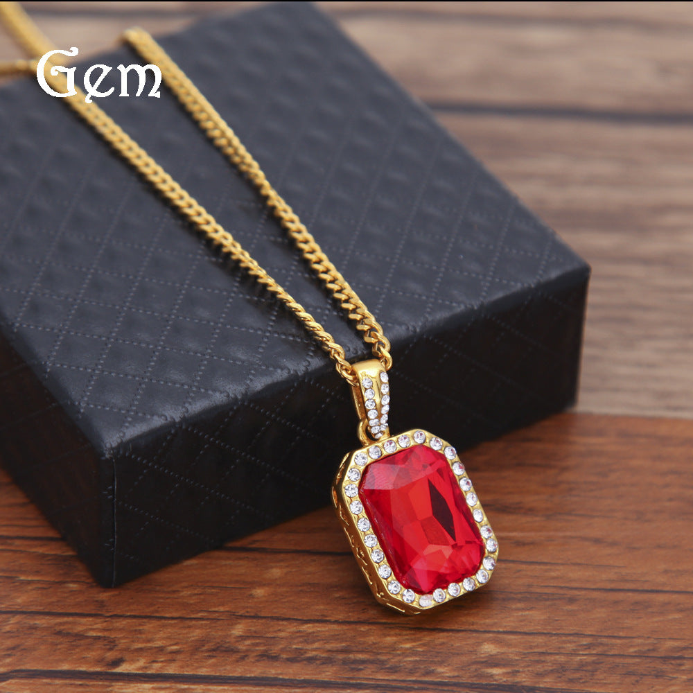Hip Hop Mini Diamond Encrusted Gem Pendant Necklace