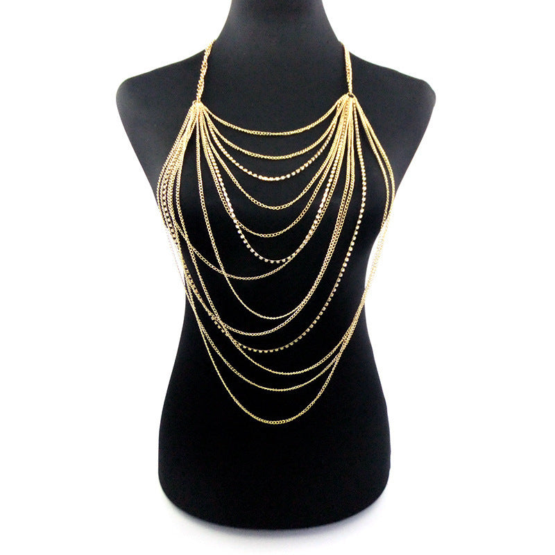 Metal Diamond Long Body Chain Necklace Female Bikini