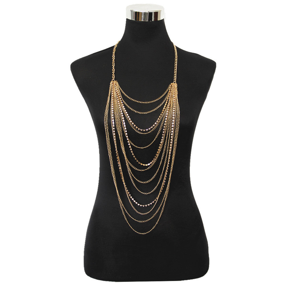 Metal Diamond Long Body Chain Necklace Female Bikini