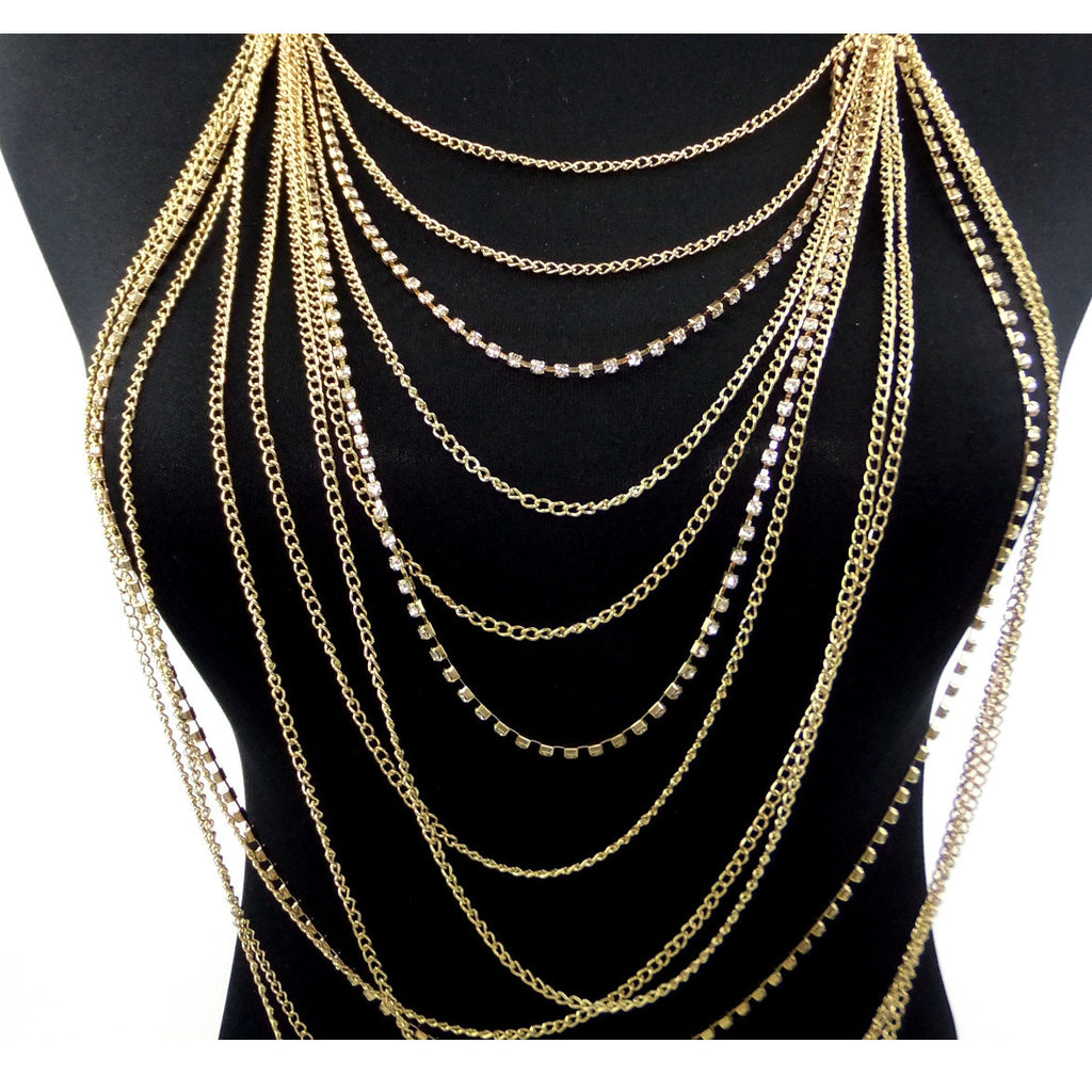 Metal Diamond Long Body Chain Necklace Female Bikini