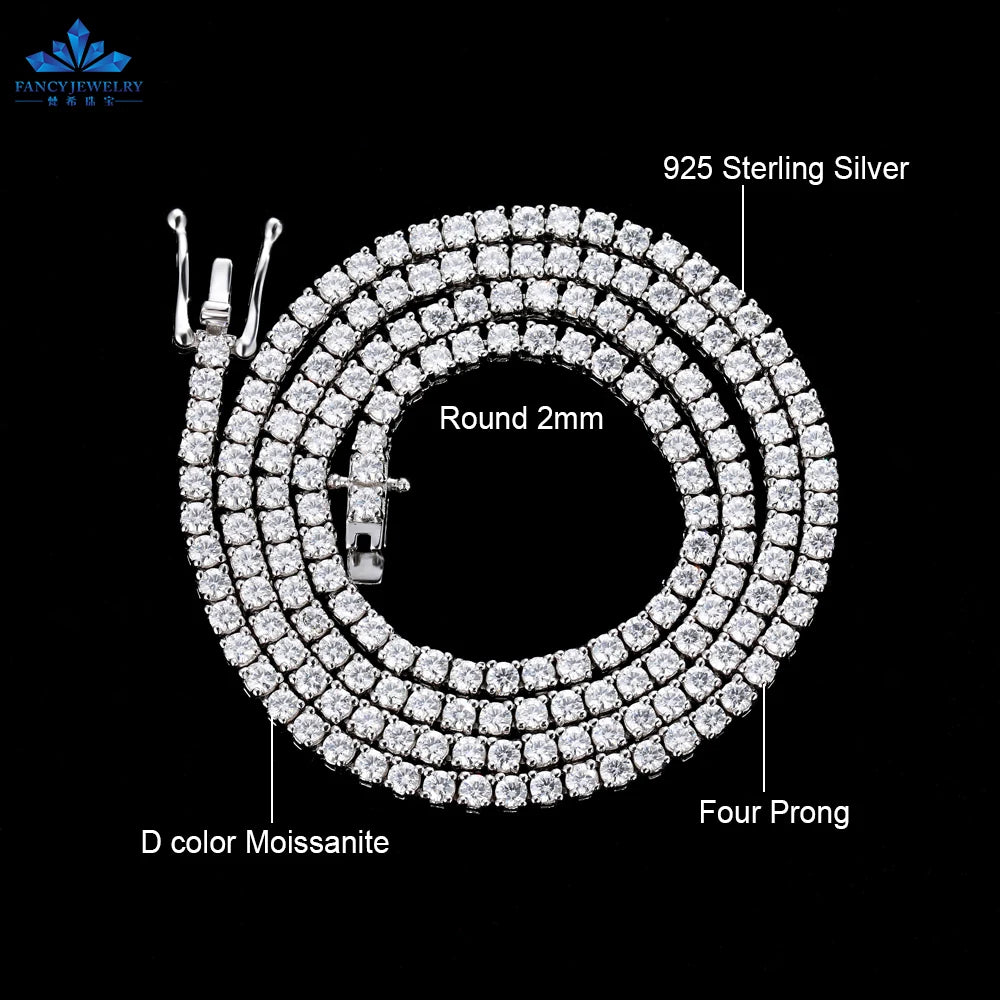 Men'S Tennis Chain Solid Silver Iced Out 2Mm