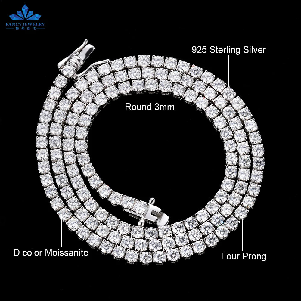 Men'S Tennis Chain Solid Silver Iced Out 2Mm