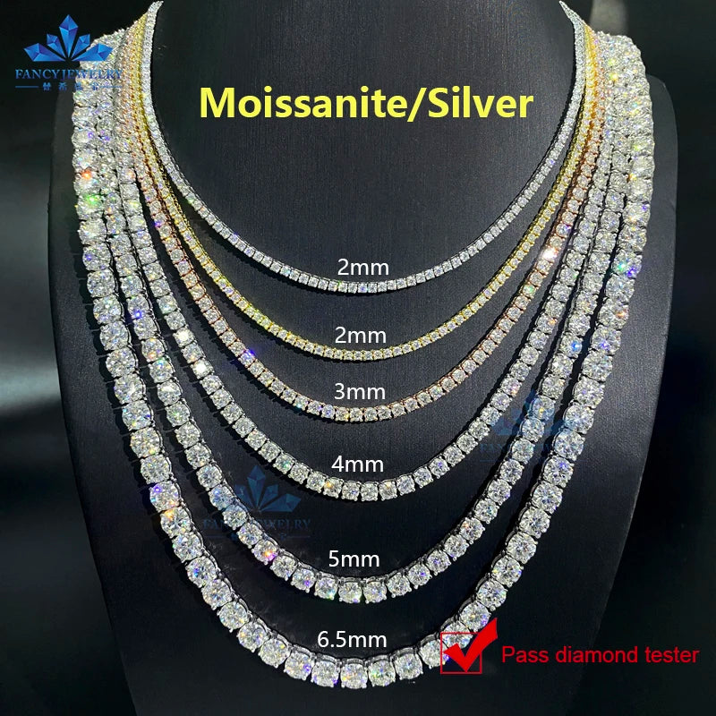 Men'S Tennis Chain Solid Silver Iced Out 2Mm