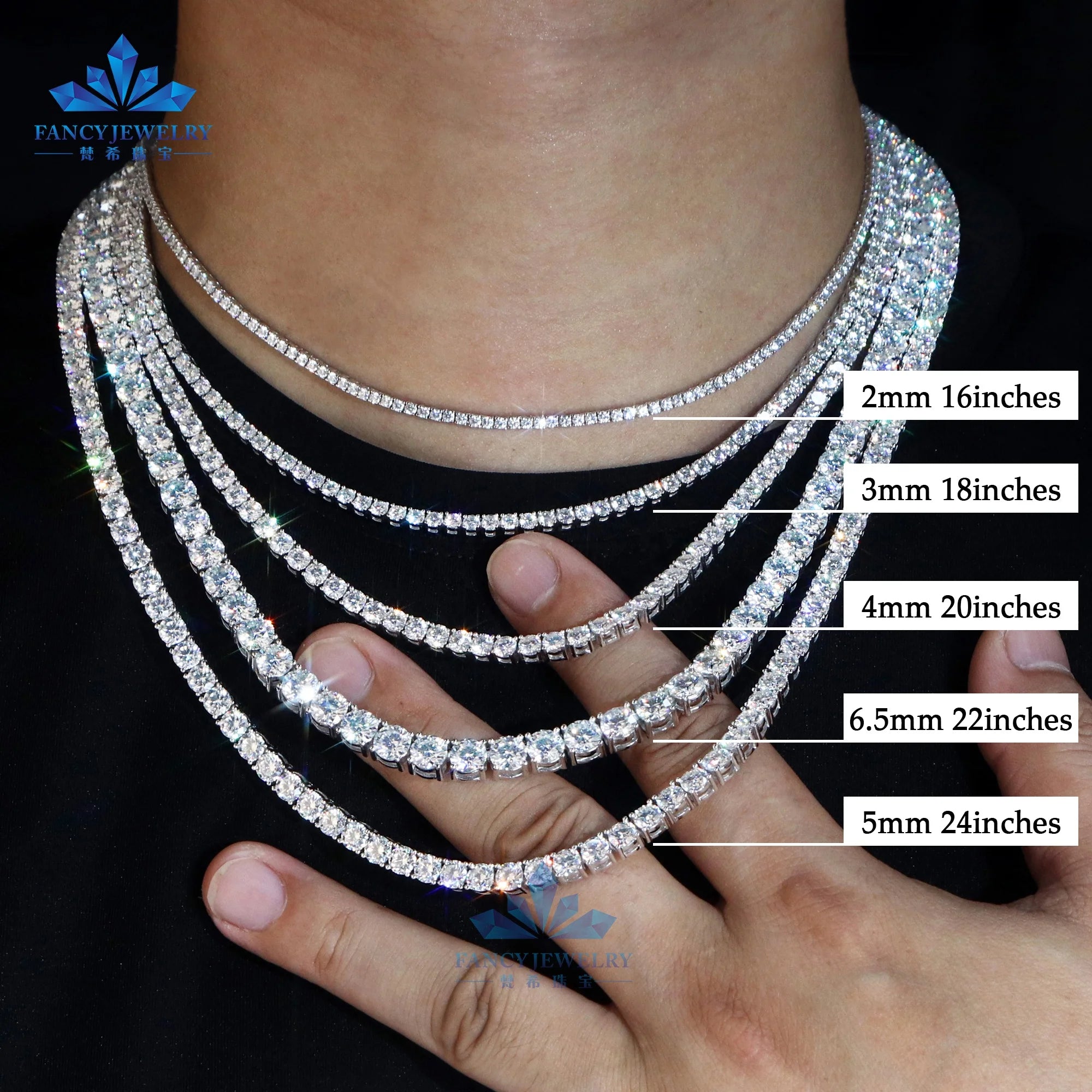 Men'S Tennis Chain Solid Silver Iced Out 2Mm