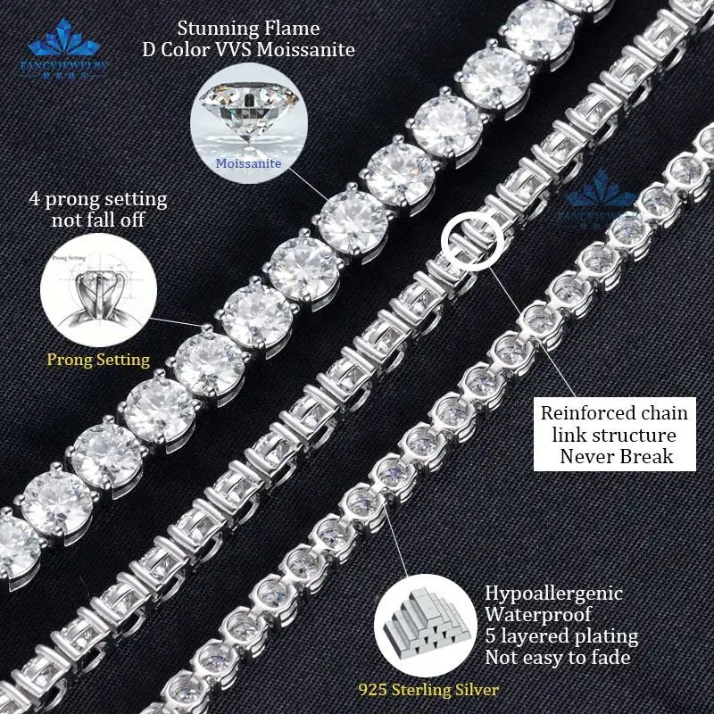 Men'S Tennis Chain Solid Silver Iced Out 2Mm