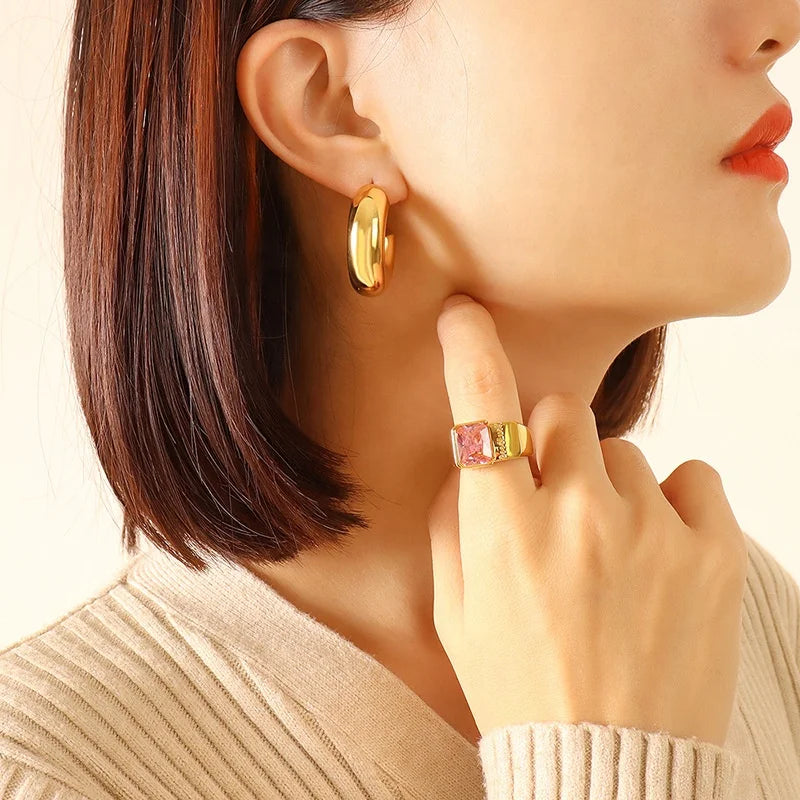 Minimalist 18K Gold Plated Stainless Steel C Shaped