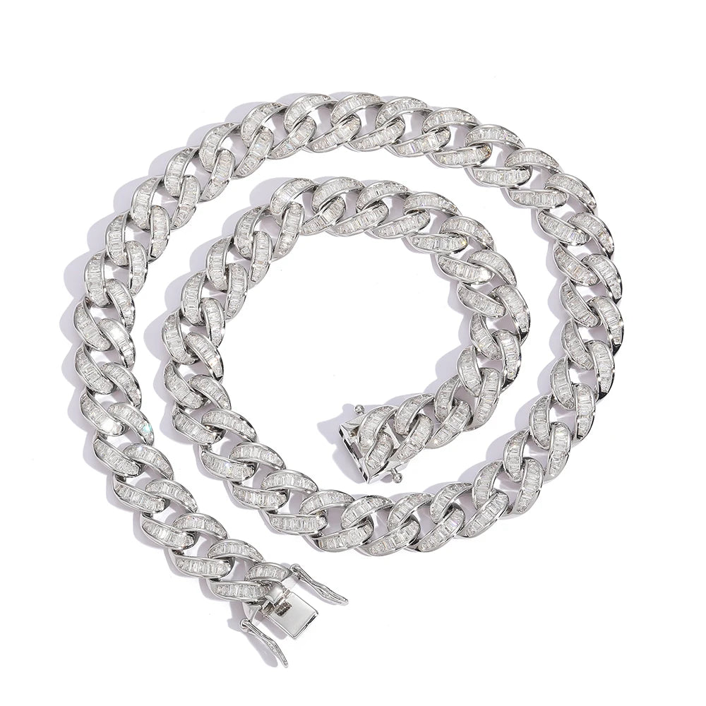 12Mm 18K Gold Tone Cuban Chain Set Baguette