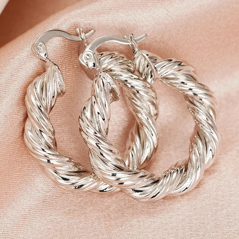 Twisted Design Hoop Earrings Classic Unisex Everyday Jewelry