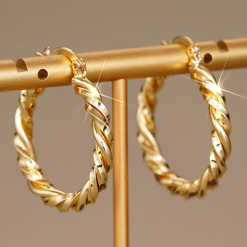 Twisted Design Hoop Earrings Classic Unisex Everyday Jewelry