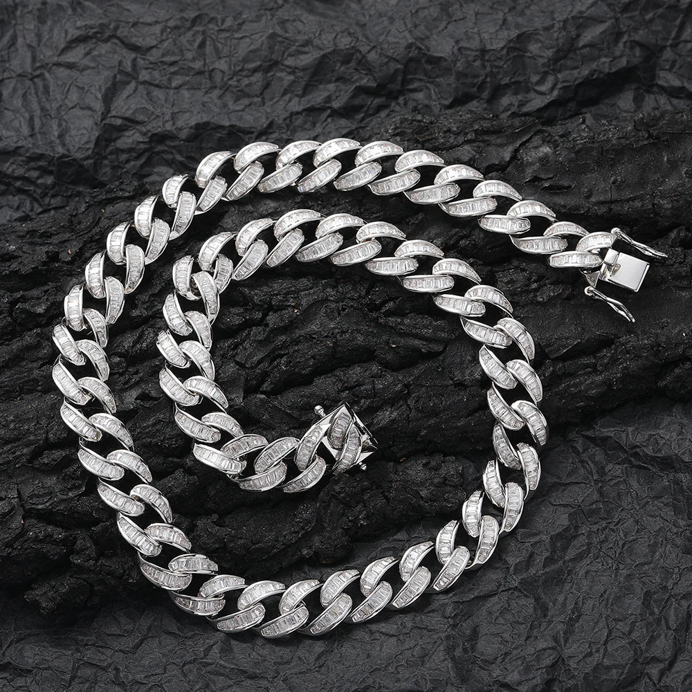 12Mm 18K Gold Tone Cuban Chain Set Baguette