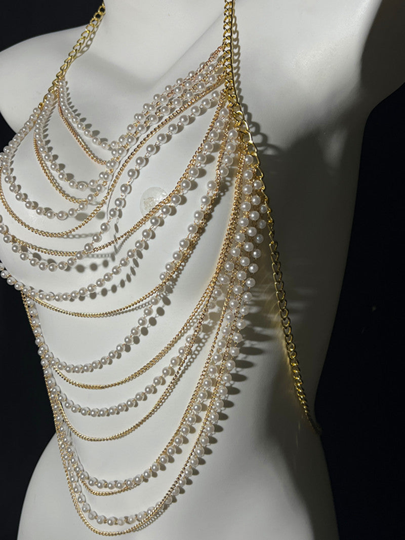 Jewelry Summer Beach Body Chest Chain Handmade Pearl
