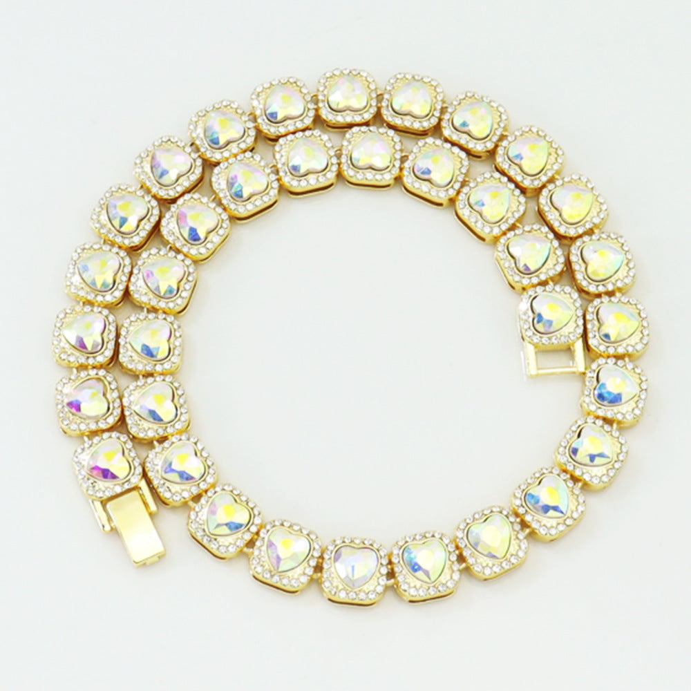 Hip Hop Style Ab Colored Diamond Peach Heart