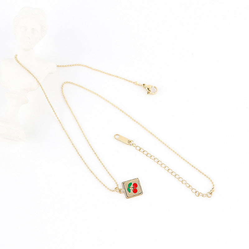 Minimalist Square Cherry Necklace Niche Design Clavicle Chain