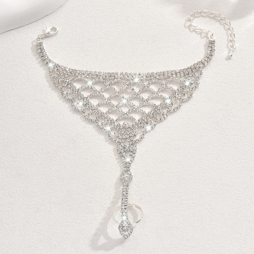 Rhinestone Mesh Bracelet Women'S Personalized Hollow Zircon Finger