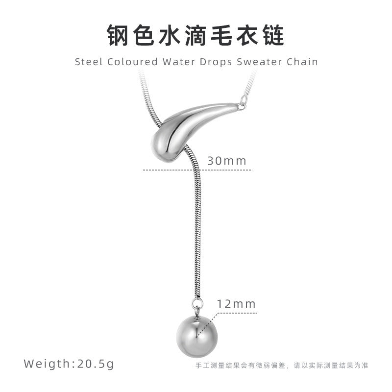 Creative Drawstring Water Drop Ball Necklace Titanium Steel