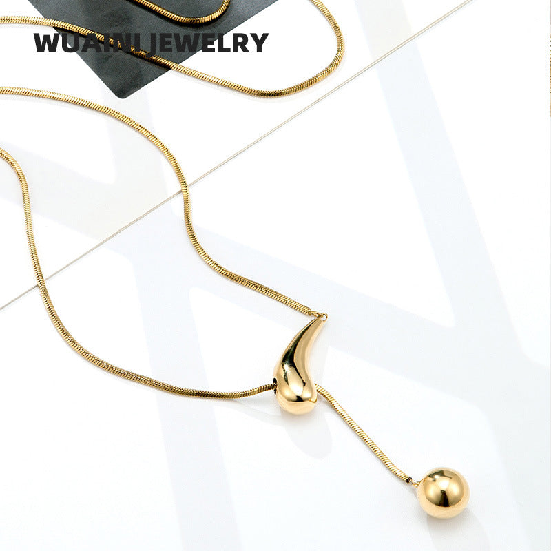 Creative Drawstring Water Drop Ball Necklace Titanium Steel