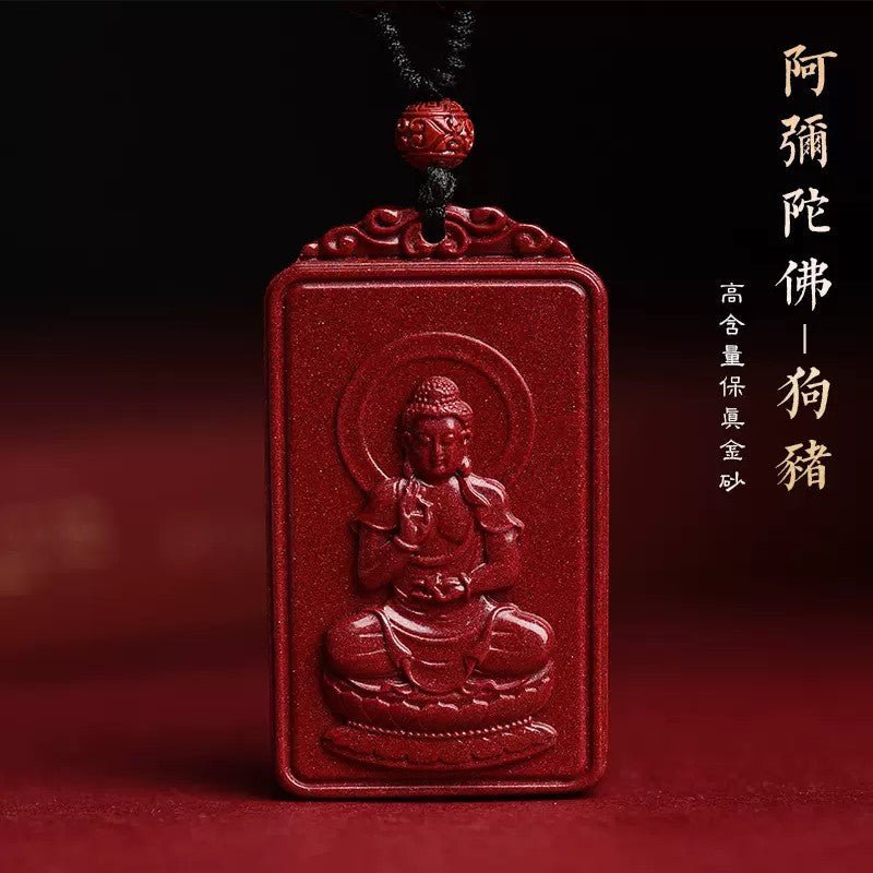 Natural Raw Ore Cinnabar Double Sided Buddha Pendant
