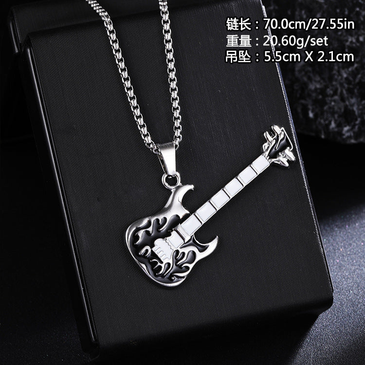 Guitar Pendant Necklace For Men Colorful Oil Drip